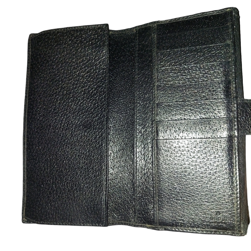 Gucci GG Black Leather Canvas Bamboo Collection Long Wallet - Picture 9 of 12